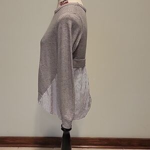 CLU TOO gray sweatshirt in size XS.  Long sleeved with striped panel back sides